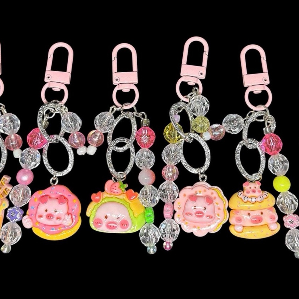 Pink Kawaii Beaded Piggy Purse Charms or Keychains